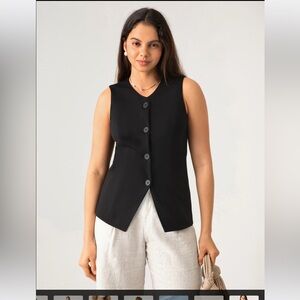 OGL Move Black Sleeveless Button-Up Top/Vest, Size S/M